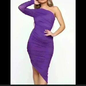 Fashion Nova sexy one shoulder purple statement fancy party/cocktail dress  L